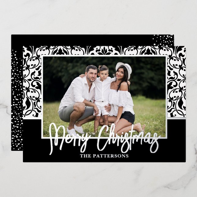 Carte de vacances Black Damask Foil (Recto/Verso)