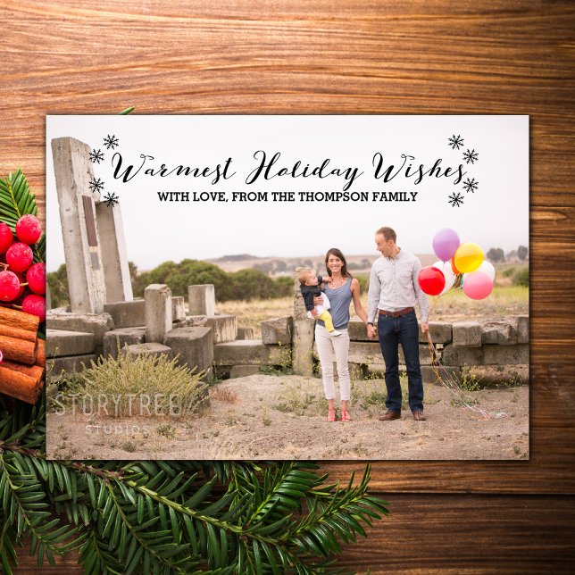 Carte de vacances Black Warmest Warmest (Black Warmest Holiday Wishes Christmas Photo Card)