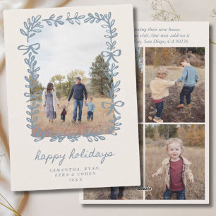 Carte de vacances Blue Bow Botanical Happy Holiday