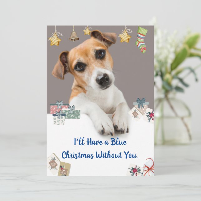 Carte de vacances Blue Christmas Cute Jack Russell (Debout devant)