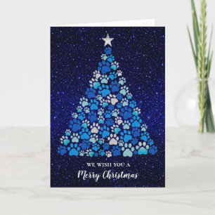 Carte de vacances Blue Dog Paws Tree Groomers Pet 