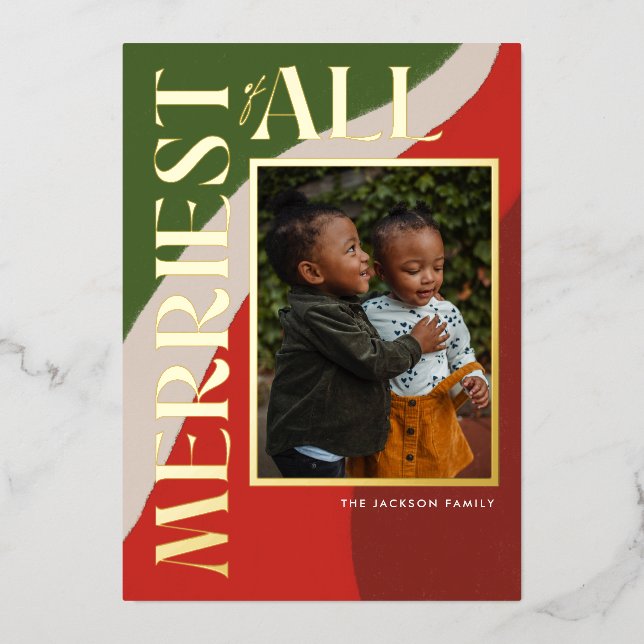 Carte de vacances Boho Green et Red Swirl Photo Fo (Recto)