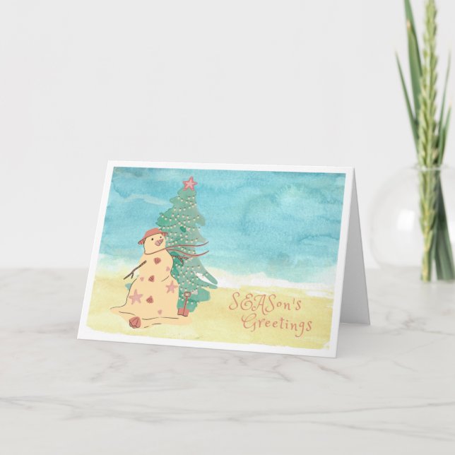Carte de vacances Bonnes Fêtes Beach Snowman (Devant)