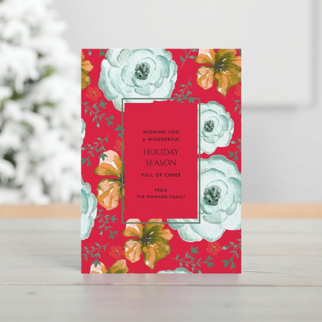 Carte de vacances Botanique Rouge Floral Rose (Créateur téléchargé)