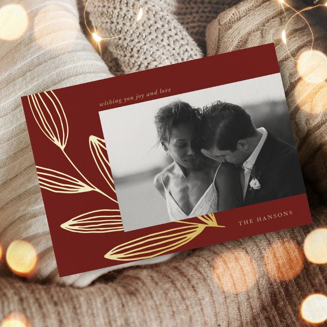 Carte de vacances Chic Sprout Deep Red et Gold Foi (Chic Sprout Deep Red and Gold Foil Holiday Card)