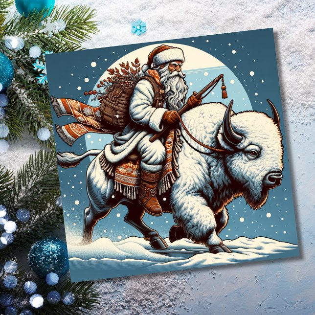 Carte de vacances Christmas Bison Buffalo Santa Cl (Créateur téléchargé)