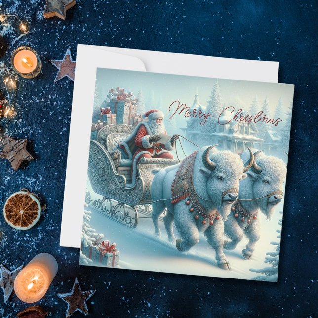 Carte de vacances Christmas Bison Buffalo Santa Cl (Créateur téléchargé)