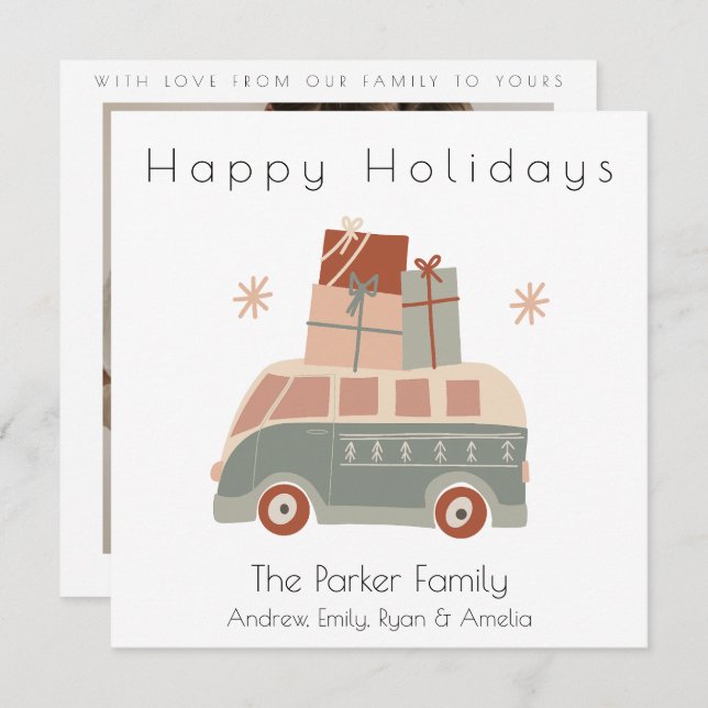 Carte de vacances Christmas Van Flat (Devant / Derrière)