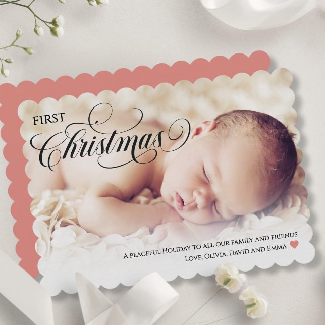 Carte de vacances Coeur de Noël pour bébé (Baby's First Christmas Heart Flat Holiday Card)