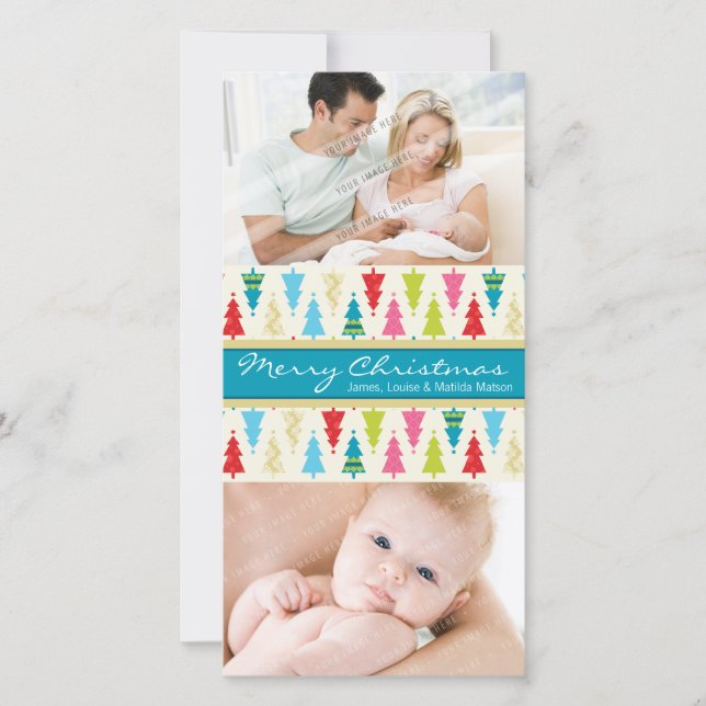 CARTE DE VACANCES COLORÉE :: patternedxmastree 1P (Devant)