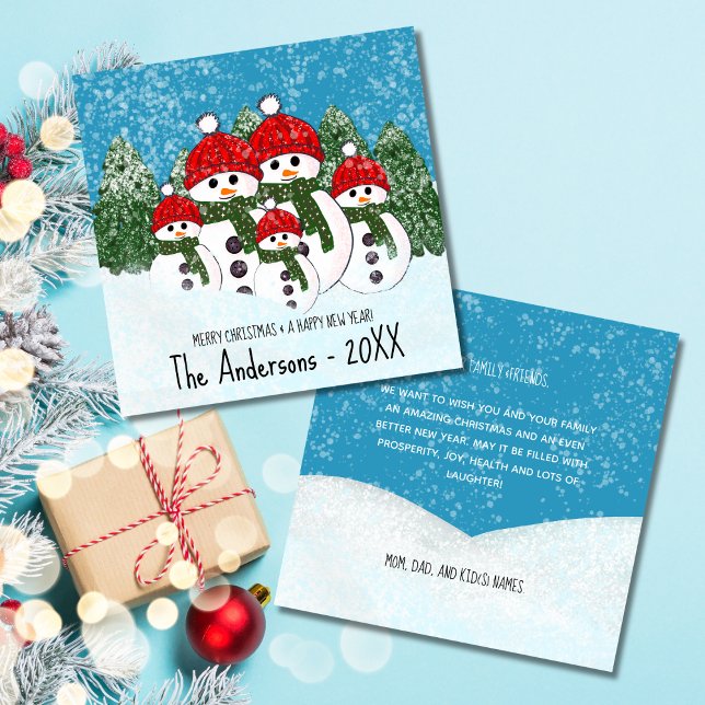 Carte de vacances Cute Snowman Family Five (Créateur téléchargé)