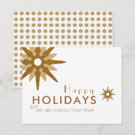 Carte de vacances d'affaires Gold & White Snowflak