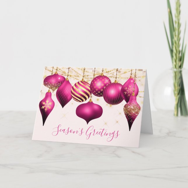 Carte de vacances d'affaires Hot Pink Gold Ornamin (Devant)