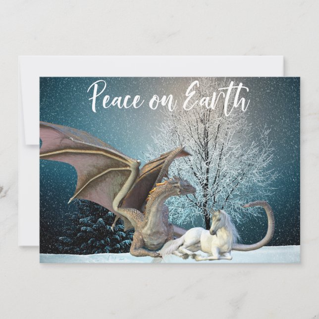 Carte de vacances de fantasy Licorne Dragon Paix s (Devant)
