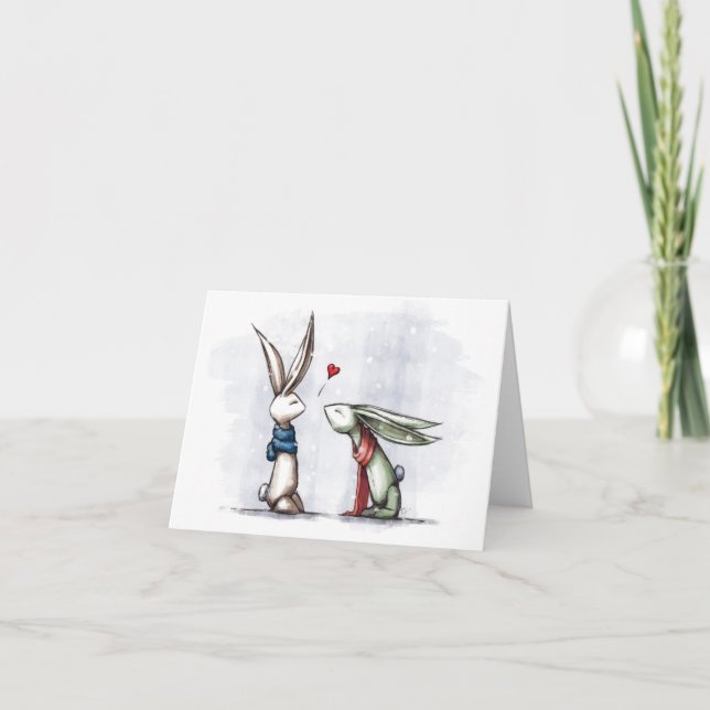 Carte de vacances de lapins d'amour de Noël (Devant)