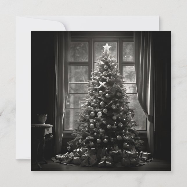 Carte de vacances de Noël arbre de Noël noir et bl (Devant)
