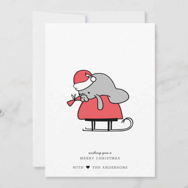 Carte de vacances de Noël Cute Manatee (Devant)