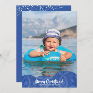 Carte de vacances de Noël en lin bleu