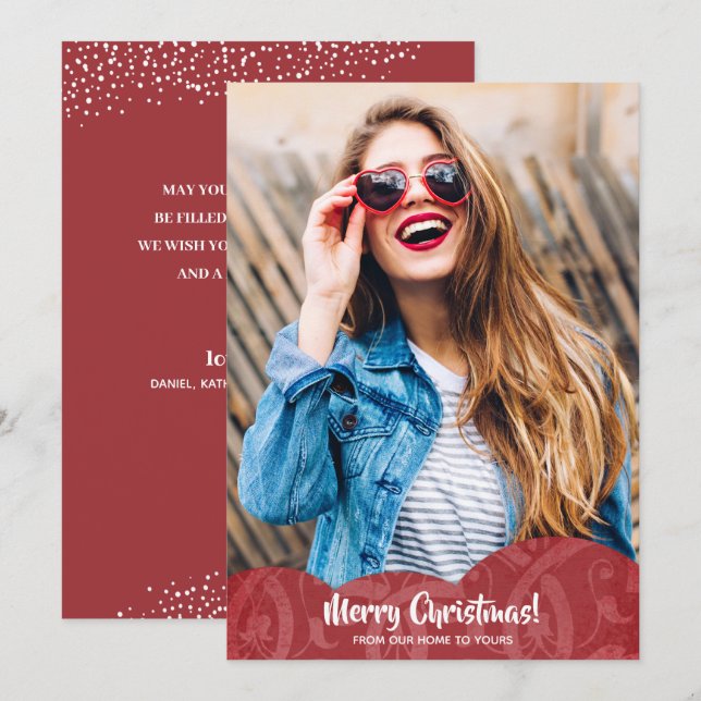 Carte de vacances de Noël en lin rouge Filigen (Devant / Derrière)