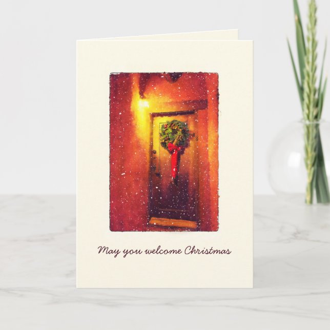 Carte de vacances de Noël enneigée de la porte d'a (Devant)