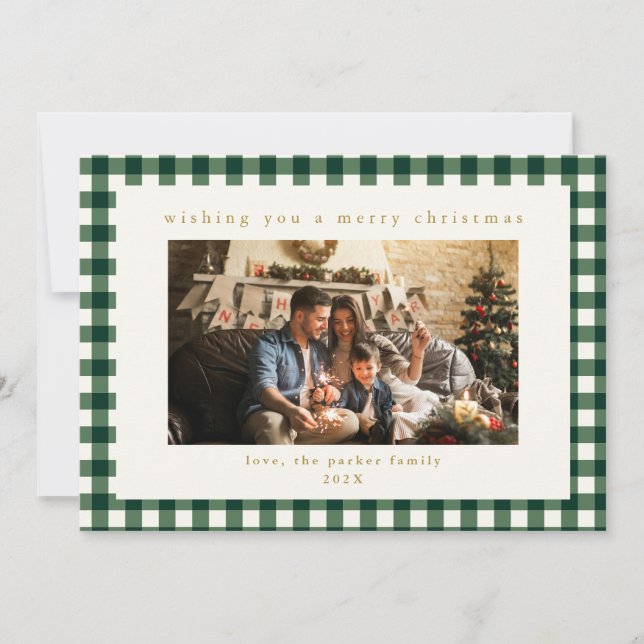 Carte de vacances de Noël Green Plat personnalisée (Devant)