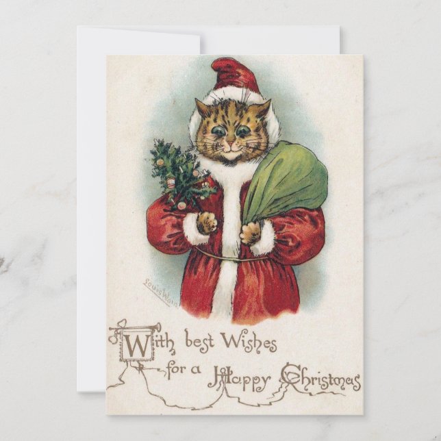 Carte de vacances de Noël Louis Wain Santa Cat Fla (Devant)