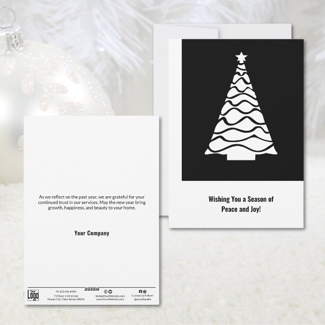 Carte de vacances de Noël noir et blanc (Black & White Christmas Tree Business Holiday Card)