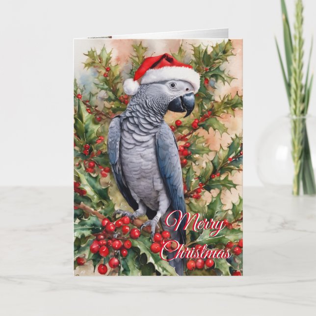 Carte de vacances de Noël perroquet gris africain (Devant)