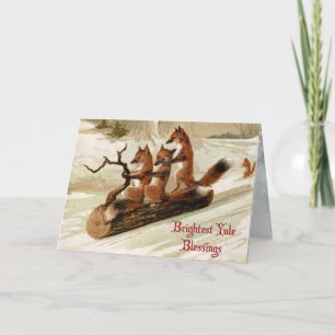 Carte de vacances de Noël Renards Bénis sur Luge P