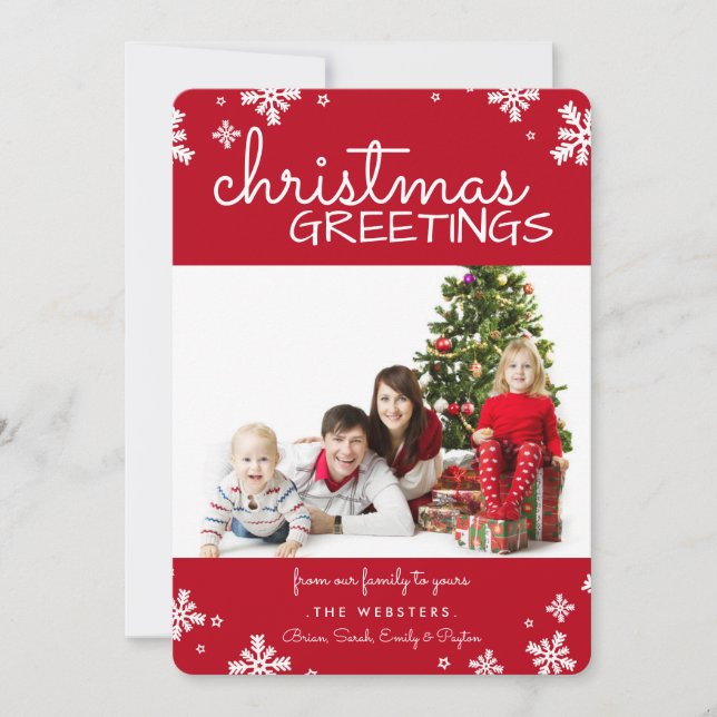 Carte de vacances de Noël Snowflakes Photo | Rouge (Devant)
