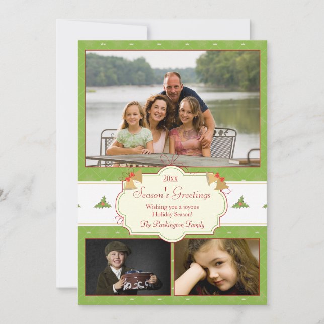 Carte de vacances de Noël verte 3 photo (Devant)