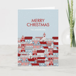 Carte de vacances de Noël Village pliée