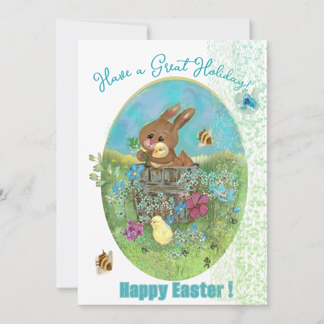 Carte de vacances de Pâques Poussins et Lapin (Devant)