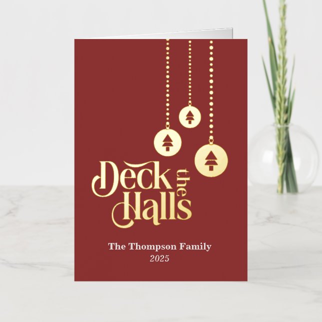 Carte de vacances "Deck the Halls" Red Folk Foil (Recto)