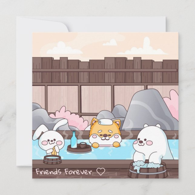 Carte de vacances des amis Kawaii (Devant)