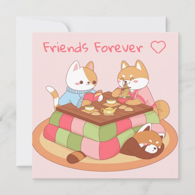 Carte de vacances des amis Kawaii (Devant)