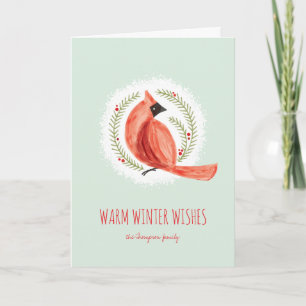 Carte de vacances d'hiver peinte Cardinal Wreath