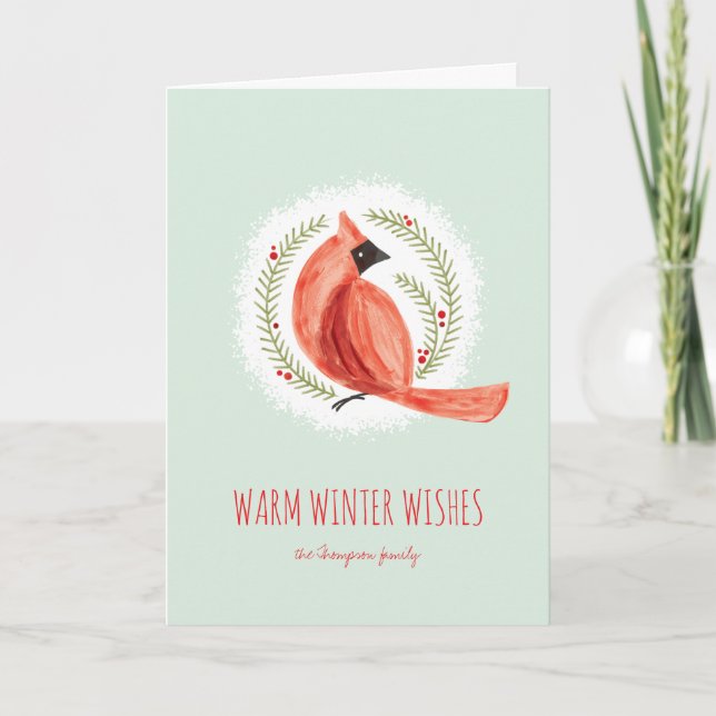Carte de vacances d'hiver peinte Cardinal Wreath (Devant)