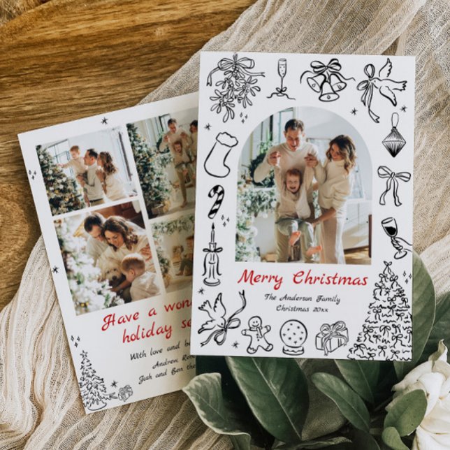Carte de vacances Doodle Photos Carte de Noël tend (Créateur téléchargé)