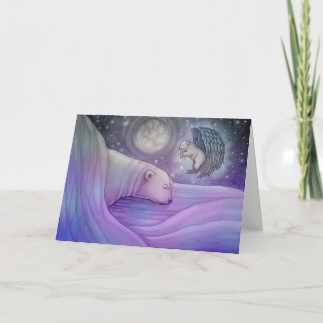 Carte de vacances d'ours blanc et d'ange (Devant)