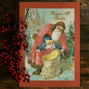 Carte de vacances drôle vintage Père Noël sac à ma