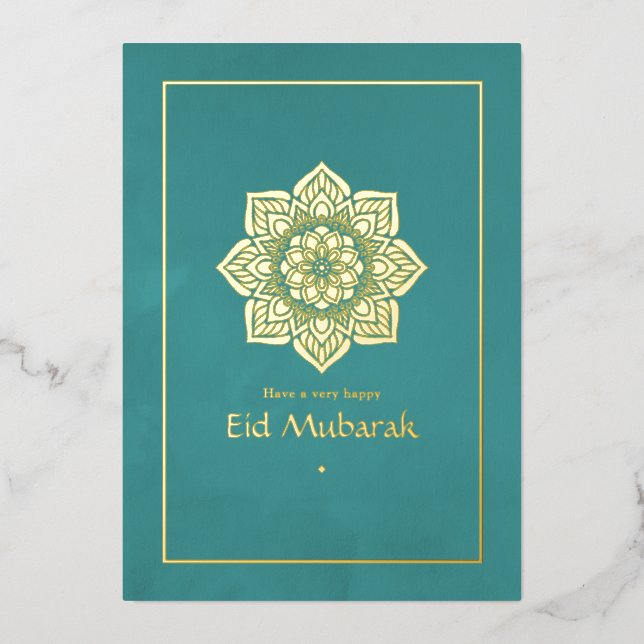 Carte de vacances Eid Mubarak avec feuille d'or et (Recto)