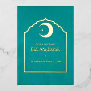 Carte de vacances Eid Mubarak bleu sarcelle et feu
