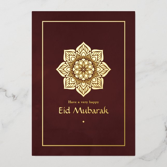 Carte de vacances Eid Mubarak Bourgogne et feuille (Recto)