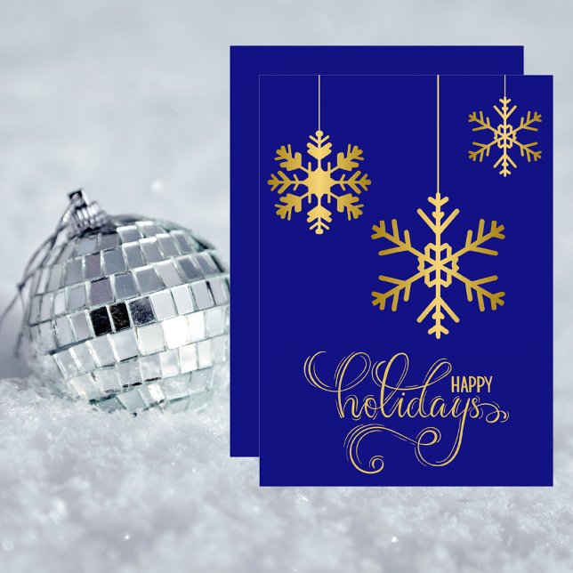 Carte de vacances Elegant Navy Blue and Gold Snowf (Créateur téléchargé)