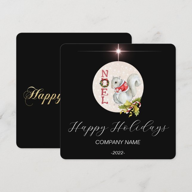 Carte de vacances élégante à l'aquarelle noire (Devant / Derrière)