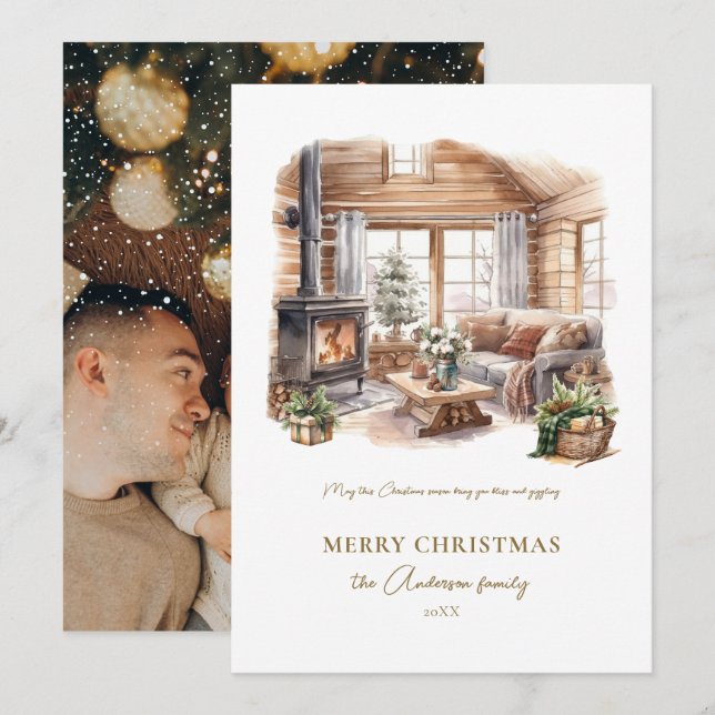 Carte de vacances Élégante Maison Cosy (Devant / Derrière)