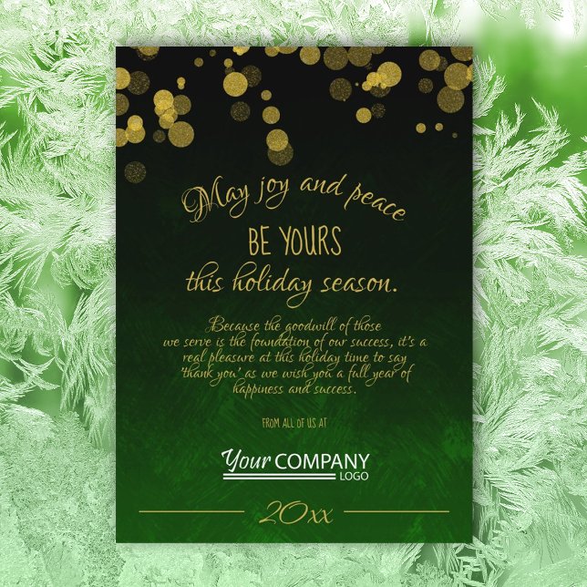 Carte de vacances Emerald Green Business (emerald green gold shimmer lights jewel tone company holiday card green business logo christmas card)
