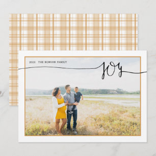 Carte de vacances en or Plaid JOY Minimal Script