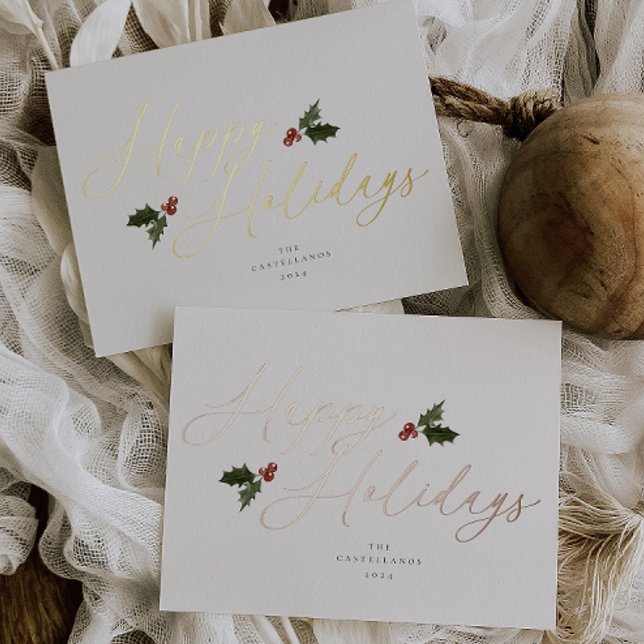 Carte de vacances en papier alu à motif de houx (Créateur téléchargé)